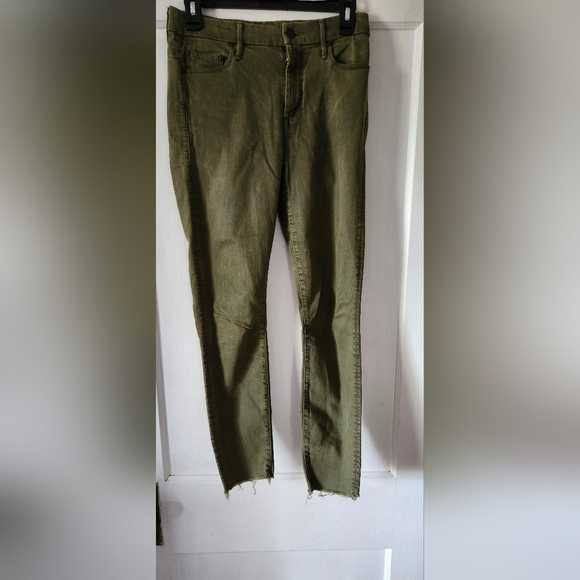 MOTHER High Waisted Military Green Ankle Fray Skinny Jeans - Picture 1 of 6